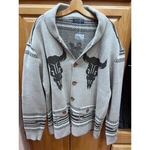 Western Knit Cardigan | SINRANSINYA Bull Skull Pattern | Size XXL